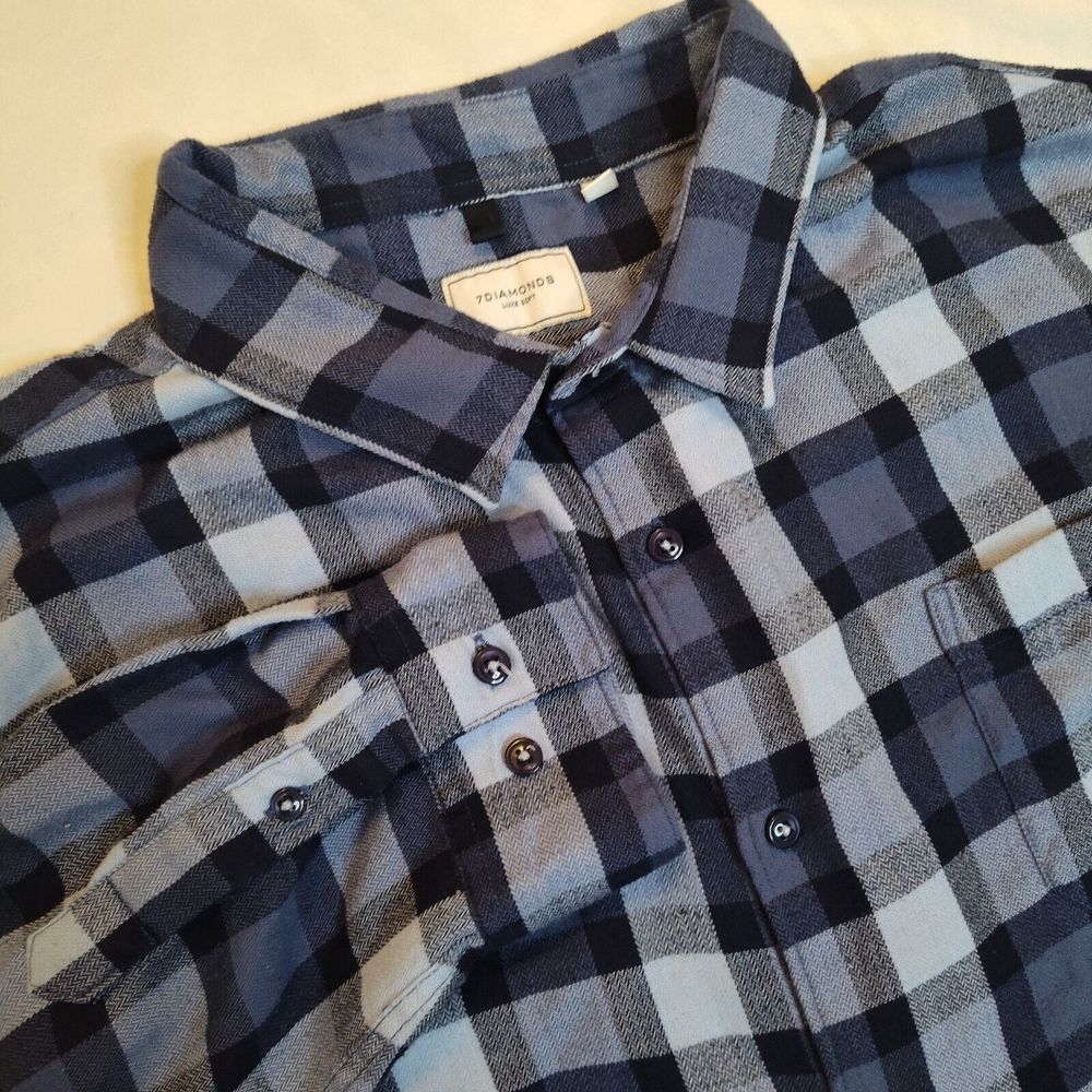 7 Diamonds Blue‎ Plaid Button Down Long Sleeve Size XL